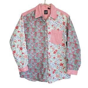 Vintage Gap Brand‎ Gingham Floral Patchwork Shirt XL Boho Cottage Western Retro